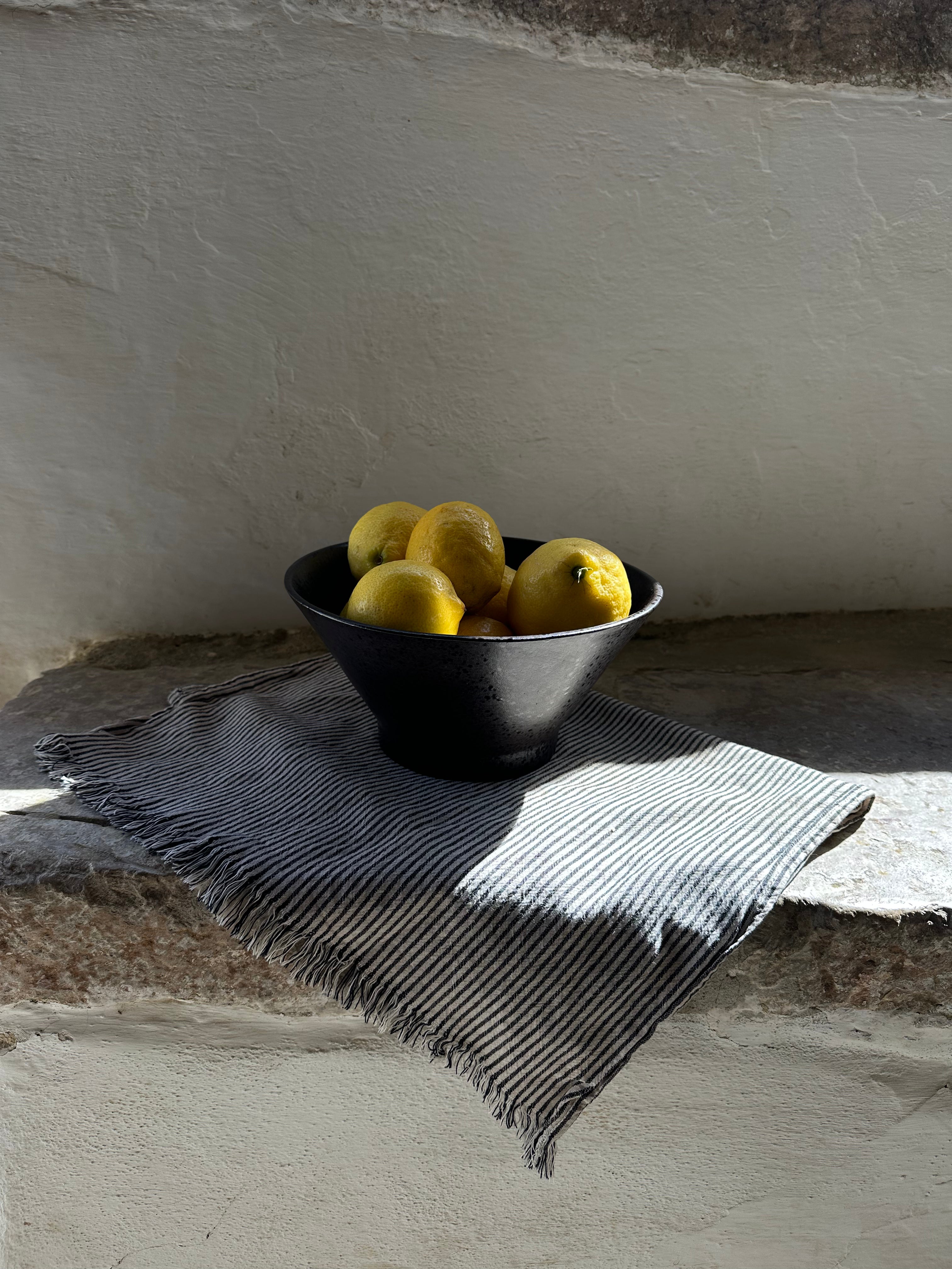Matte Black Ceramic Serving Bowl | Handmade Textured Fruit Bowl