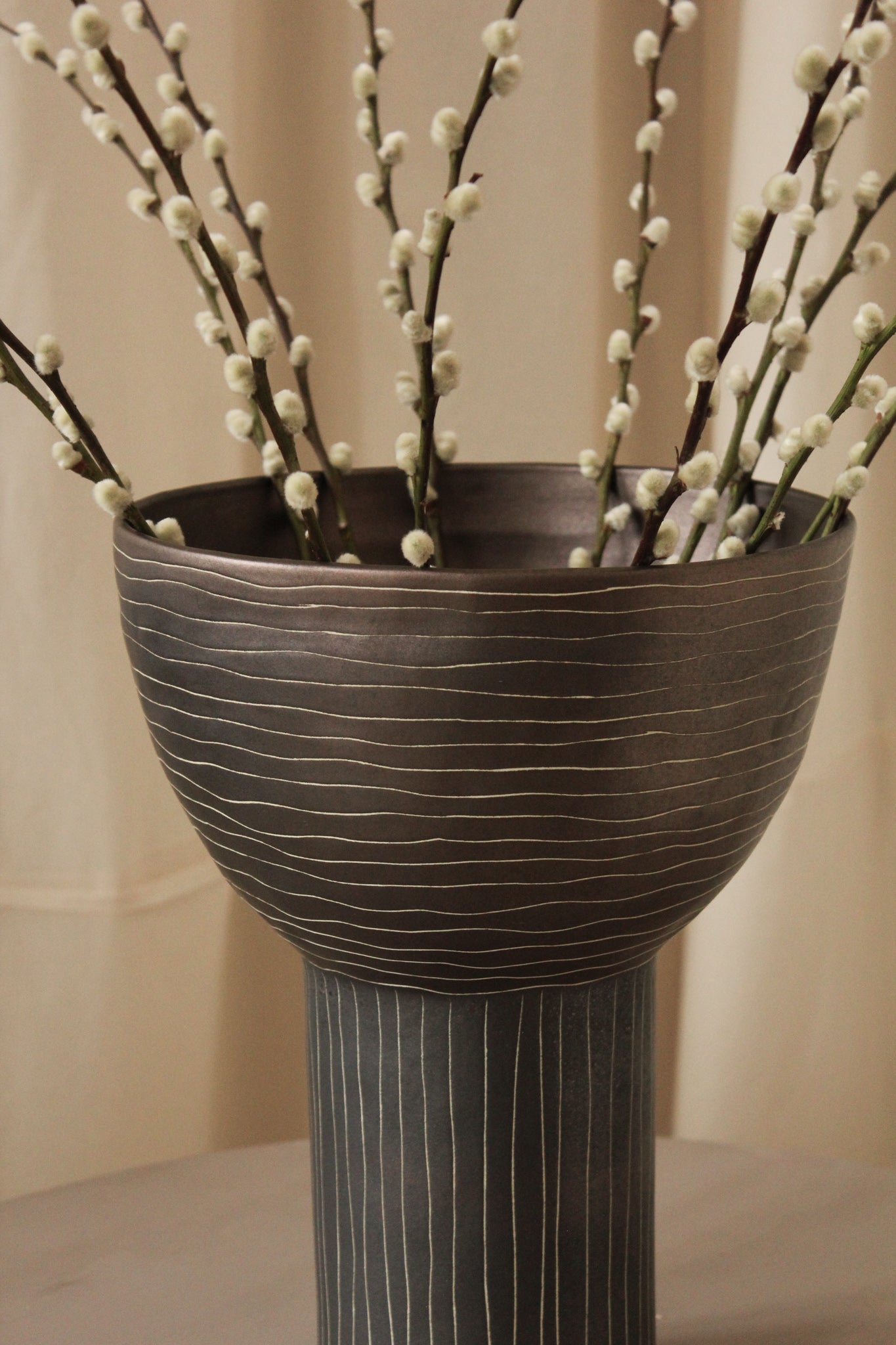 Striped Trumpet Flower Vase | Ceramic Portuguese Flower Vase