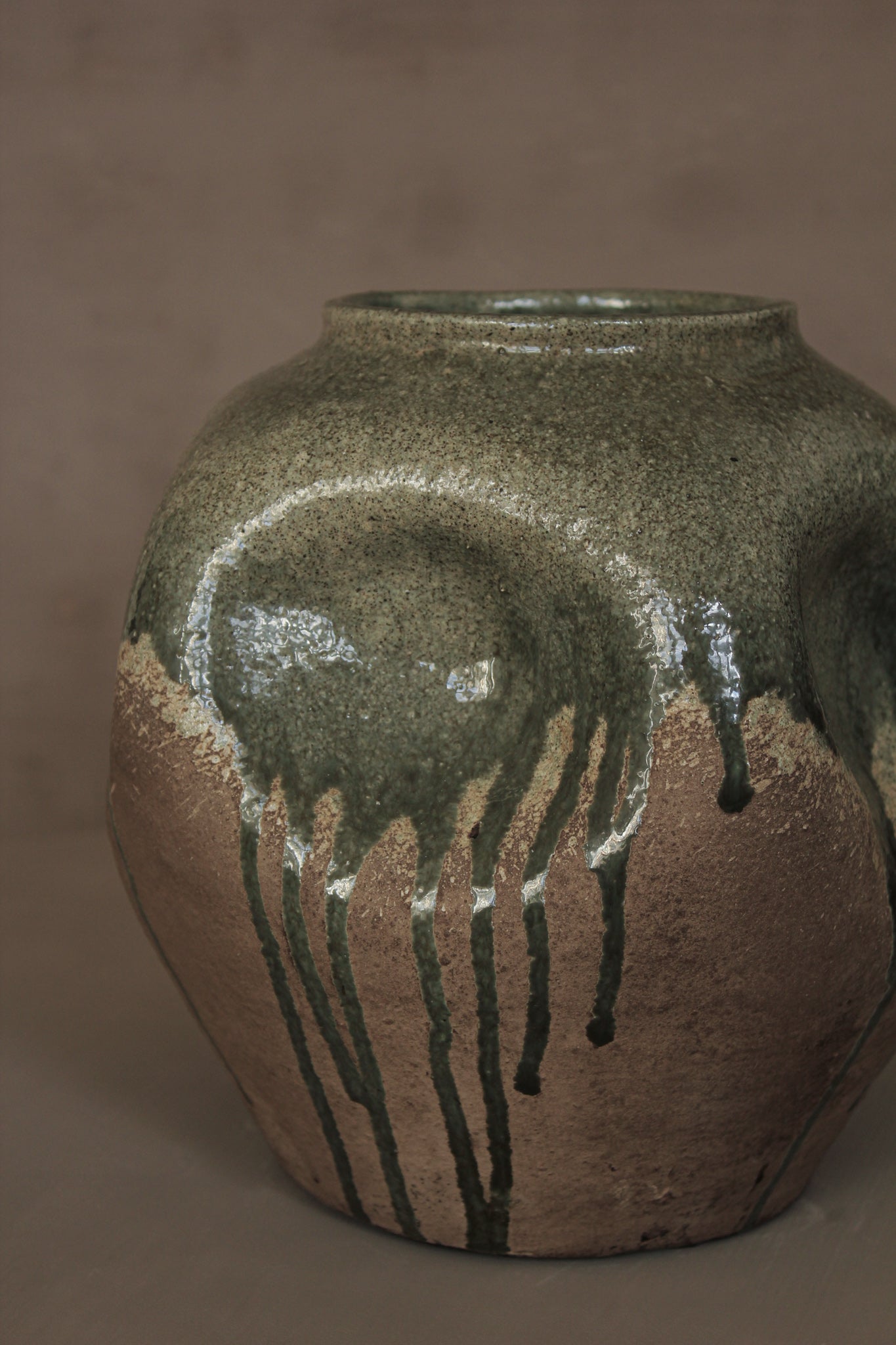 Asymmetrical Artisanal Ceramic Vase | Green Raw Vase