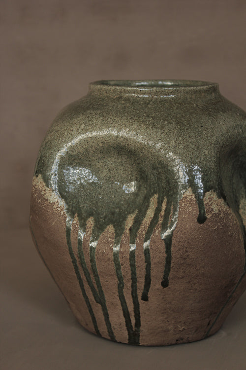Asymmetrical Artisanal Ceramic Vase | Green Raw Vase