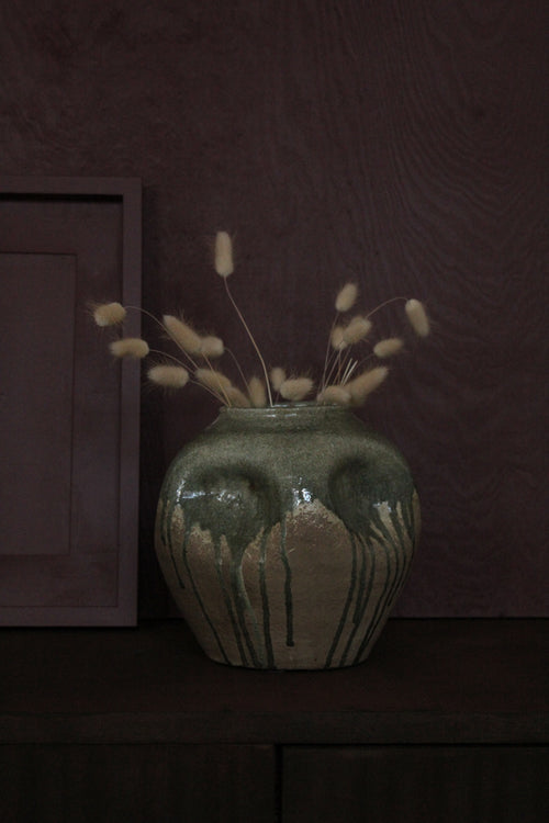 Asymmetrical Artisanal Ceramic Vase | Green Raw Vase